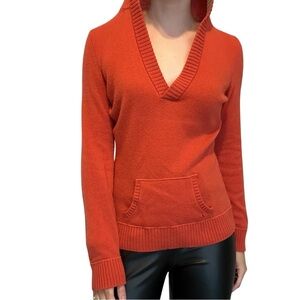Loro Piana Hoodie Hooded Sweater Cashmere Orange Knit V-Neck Size 42 Small